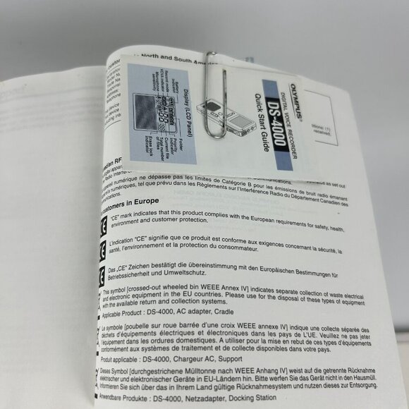 Olympus DS-4000 Digital Voice Recorder Instruction Manual With Disk - Picture 4 of 8
